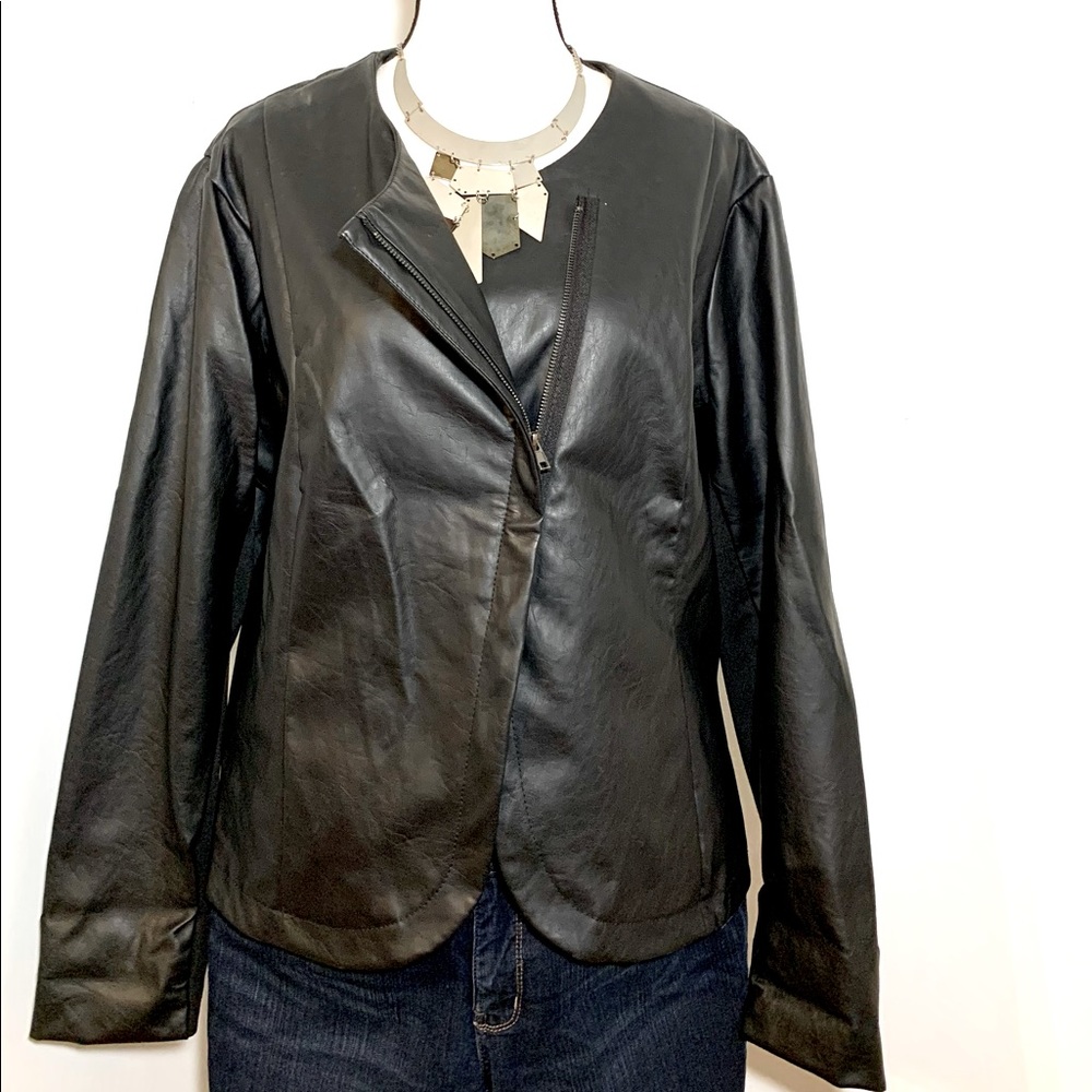 Ashley Stewart Black Faux Leather Lined Jacket 18/20